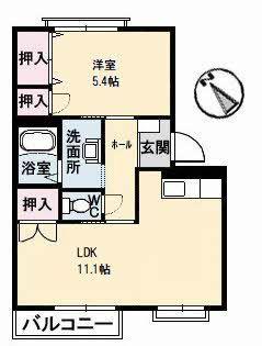 フレグランス長束B棟(1LDK/2階)の間取り写真