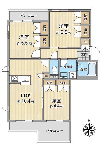 アウルコート(3LDK/3階)の間取り写真