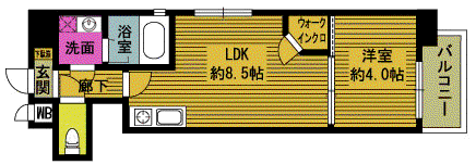 レスコ中島(1LDK/4階)の間取り写真