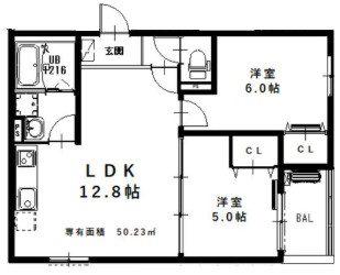 モデルノ(2LDK/2階)の間取り写真