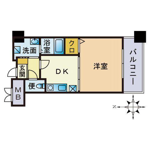 RJR姪浜(1DK/9階)の間取り写真