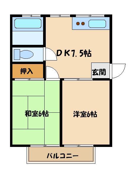白百合荘(2DK/2階)の間取り写真