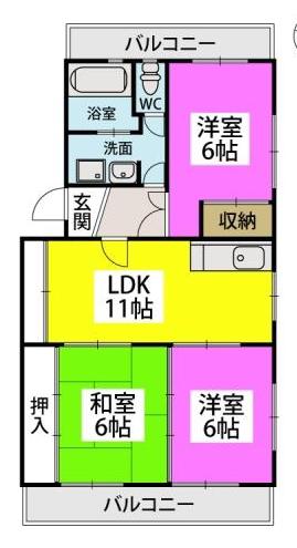 ヴィラージュ日佐(3LDK/3階)の間取り写真
