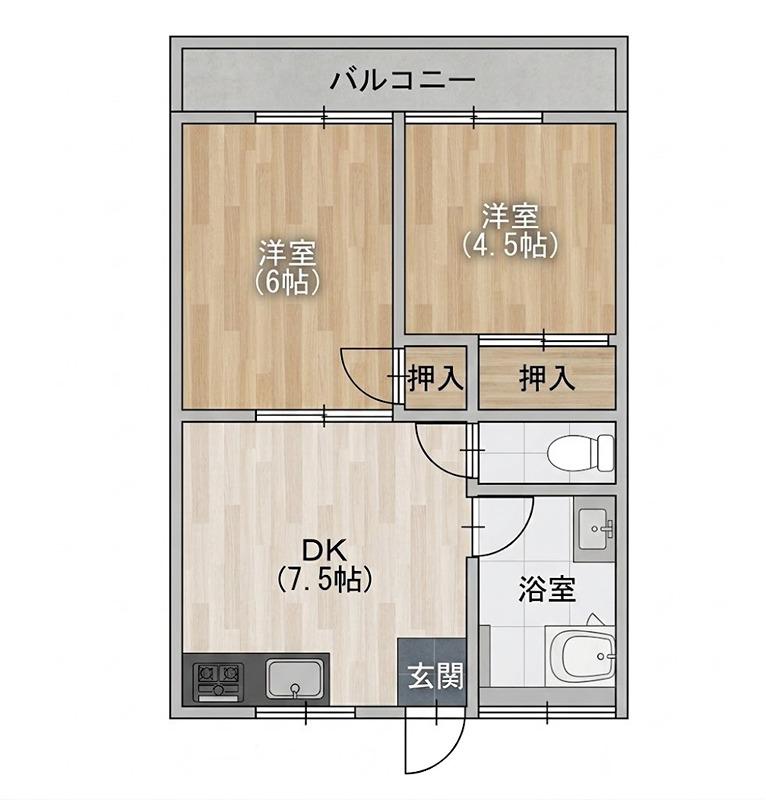 クレセント(2DK/2階)の間取り写真