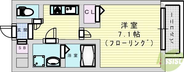 グランエクラ加島Ⅱ(1K/3階)の間取り写真