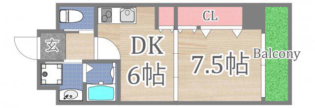 ベルフォレスト鶴見(1DK/5階)の間取り写真