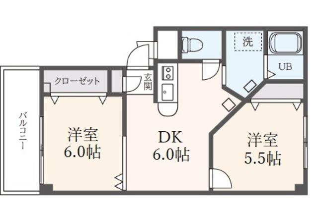 ベルブランシュ(2DK/2階)の間取り写真