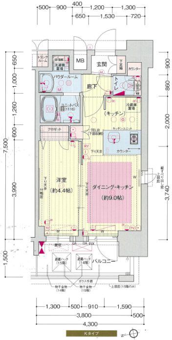 プレサンス大阪城公園ネクサス(1LDK/15階)の間取り写真