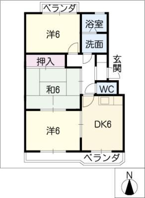 野寄ハイツ(3DK/4階)の間取り写真