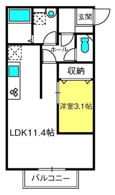 ウィズコンフォートかくらI(1LDK/1階)の間取り写真