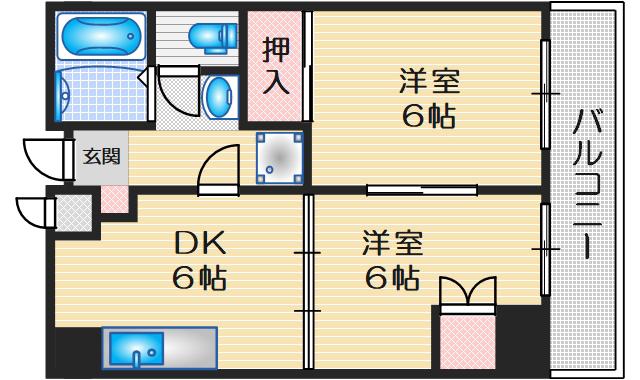 カルム緑地公園(2DK/1階)の間取り写真