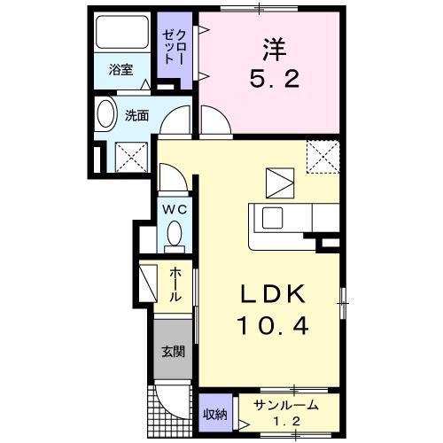 グラン ソレイユ(1LDK/1階)の間取り写真