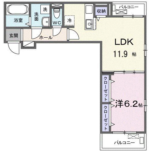 クライネル・ヴァルト(1LDK/3階)の間取り写真