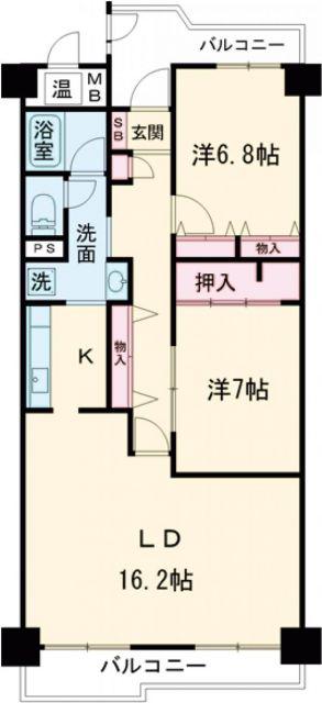 労住協永木町東ハイツ(2LDK/8階)の間取り写真