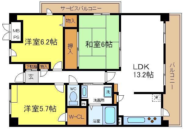 アンシャンテ平野(3LDK/4階)の間取り写真