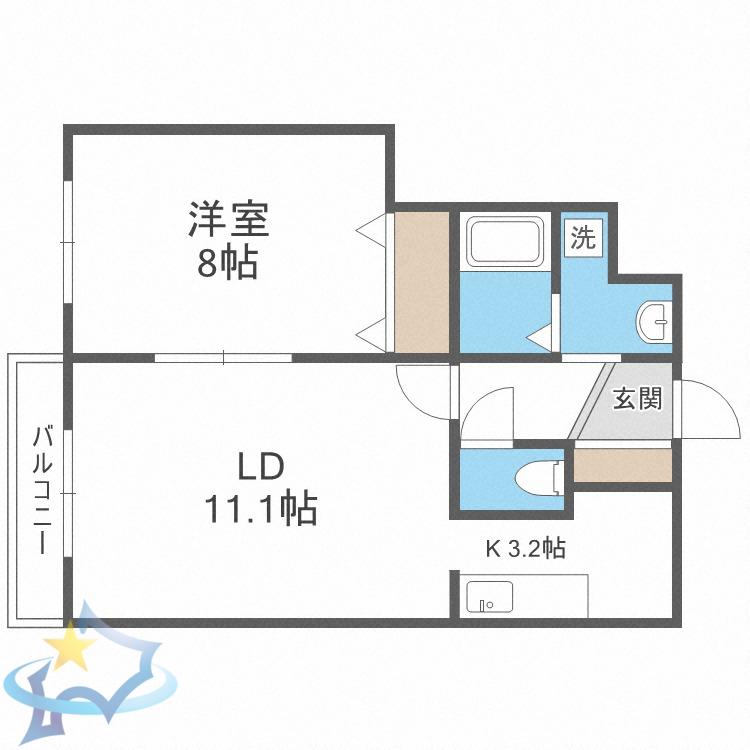 ANGELINA中島公園(1LDK/1階)の間取り写真