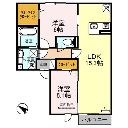 ヴィラアステール B棟(2LDK/2階)の間取り写真