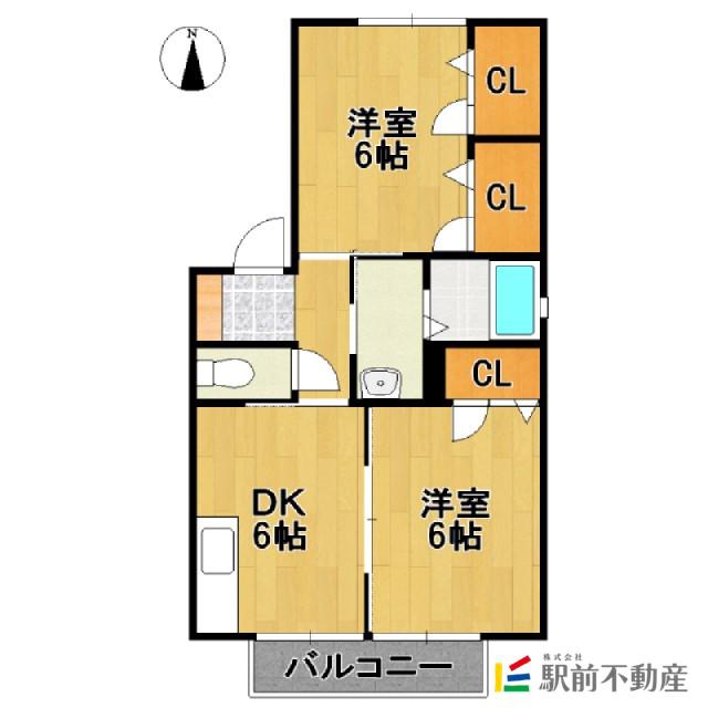 コートゆめさき(2DK/2階)の間取り写真