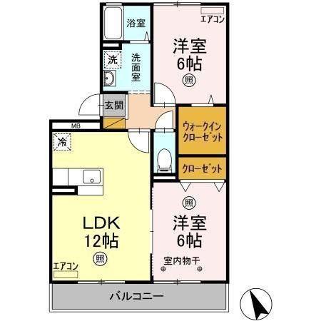 ヴェルドミール本八幡(2LDK/2階)の間取り写真