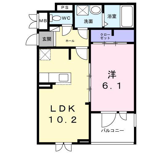 ウィンフィールド博多南(1LDK/2階)の間取り写真