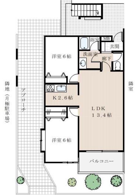 シーグリーン(2LDK/1階)の間取り写真