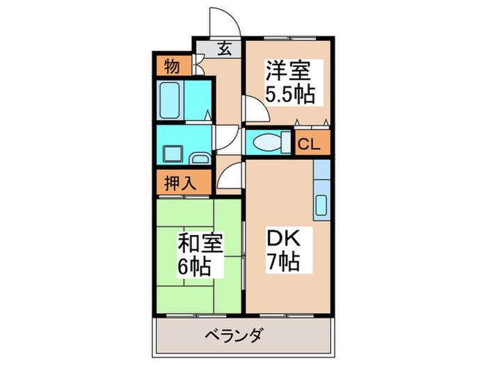ホリディコート加美(2DK/4階)の間取り写真