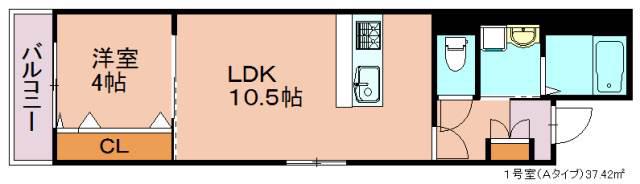 プレステージ千代県庁口(1LDK/2階)の間取り写真