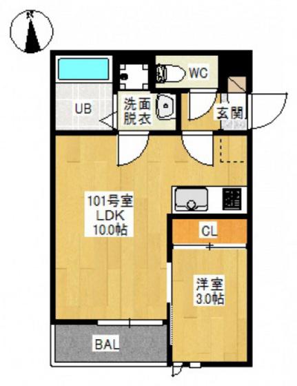 GRANDTIC 奥田(1LDK/1階)の間取り写真