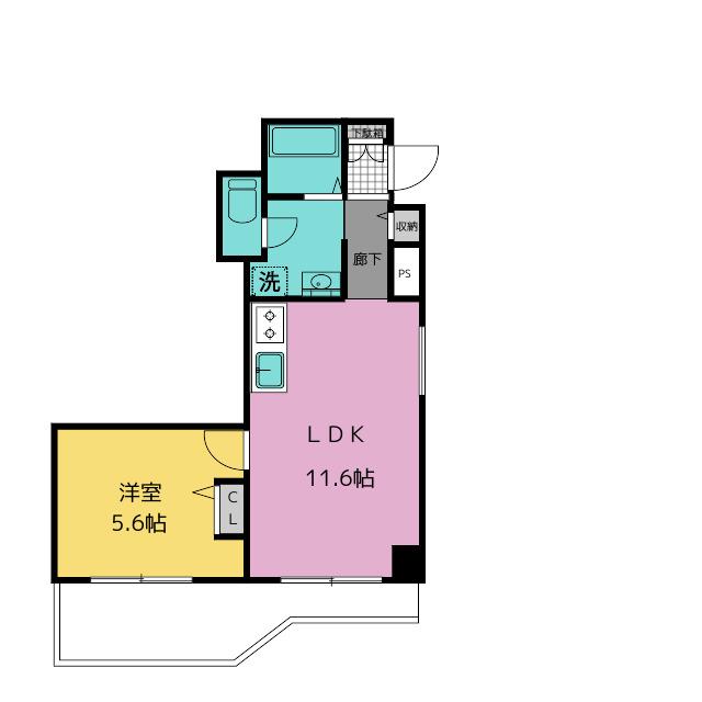 旭ビル(1LDK/2階)の間取り写真