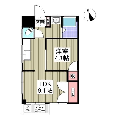 川島ビル(1LDK/4階)の間取り写真