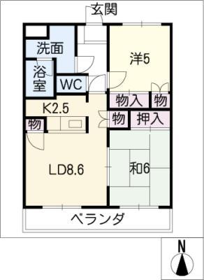 ハーツウィズASAHI(2LDK/2階)の間取り写真