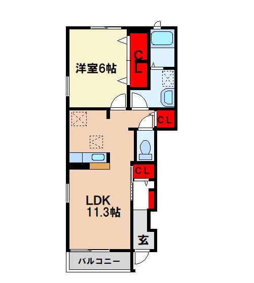 ドルチェ・セリーヌ六番館(1LDK/1階)の間取り写真