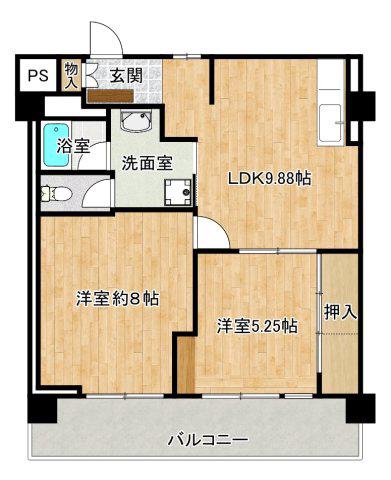 長居パークハイツ(2DK/4階)の間取り写真