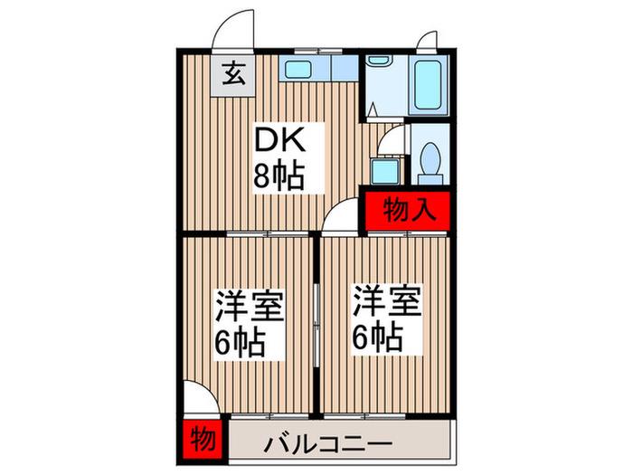 鹿手ハイツ(2DK/2階)の間取り写真
