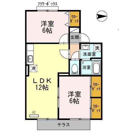 セジュール大津茂(2LDK/1階)の間取り写真