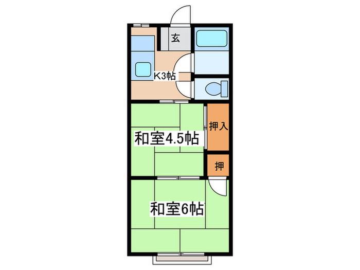 高畠荘(2K/2階)の間取り写真