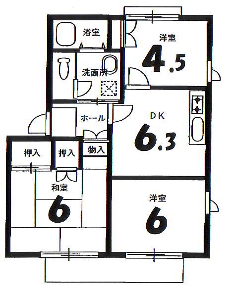 グリーンヒル(3DK/2階)の間取り写真