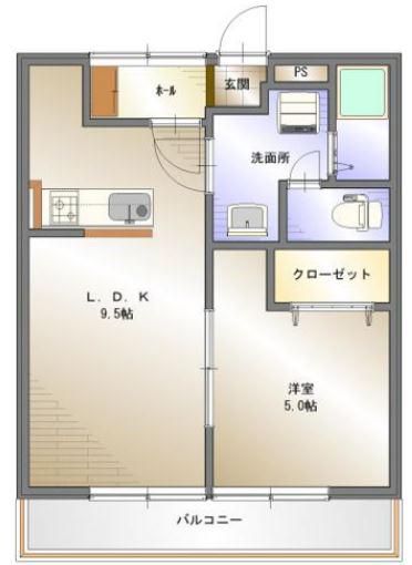 ハイツ若竹(1LDK/1階)の間取り写真