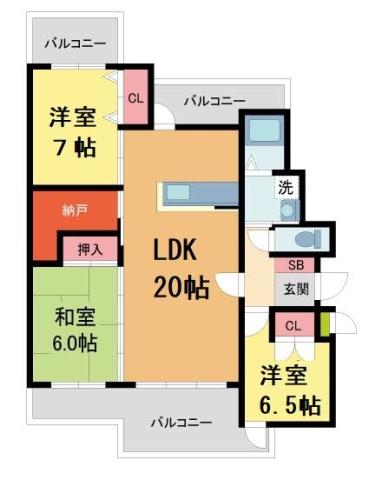 ベルコート夙川 1号棟(3SLDK/2階)の間取り写真
