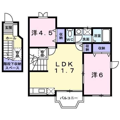 センターコートA(2LDK/2階)の間取り写真
