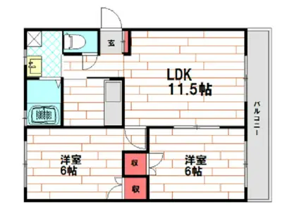 ヴェルジェM(2LDK/1階)の間取り写真