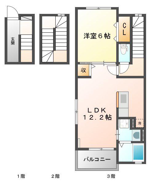 フルーリール(1LDK/3階)の間取り写真