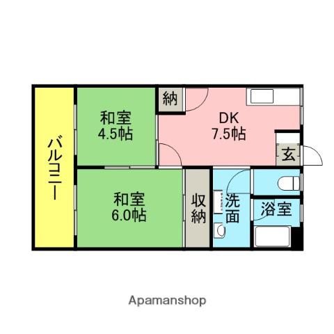 小笹カステリアB棟(2DK/5階)の間取り写真