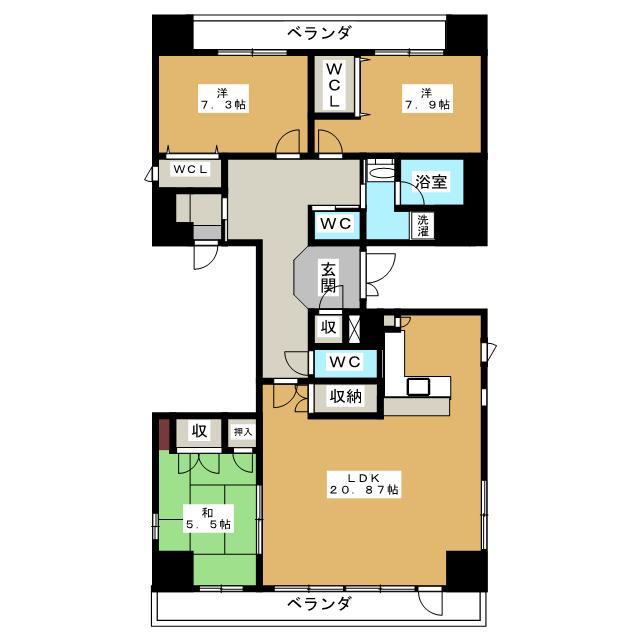 新鎌スカイタワー(3LDK/9階)の間取り写真