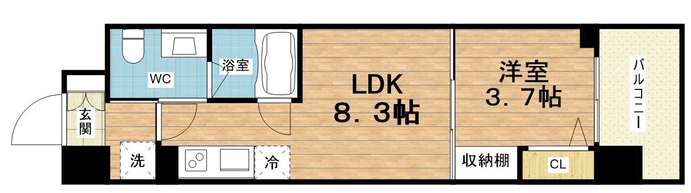 アーバネックス難波ウエスト(1LDK/8階)の間取り写真
