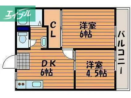 ローズコートききょう町(2DK/2階)の間取り写真