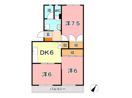 ベルメゾン三宅(3DK/3階)の間取り写真