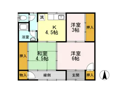 第二細木ハイツ 2棟 第二(3K/1階)の間取り写真