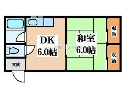 八戸ノ里ハイツ(1DK/1階)の間取り写真