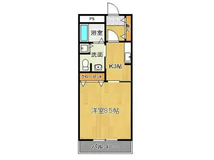 パサージュ上峰(1K/3階)の間取り写真